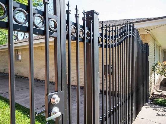 Closer view of security steel gate in commercial area.